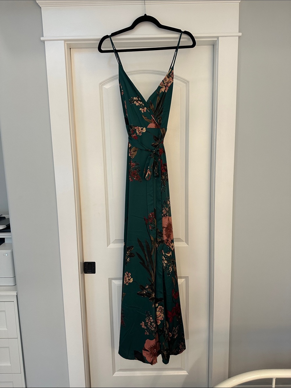 Lulus Still The One Emerald Green Floral Print Satin Maxi Dress - Size S - Picture 2 of 7